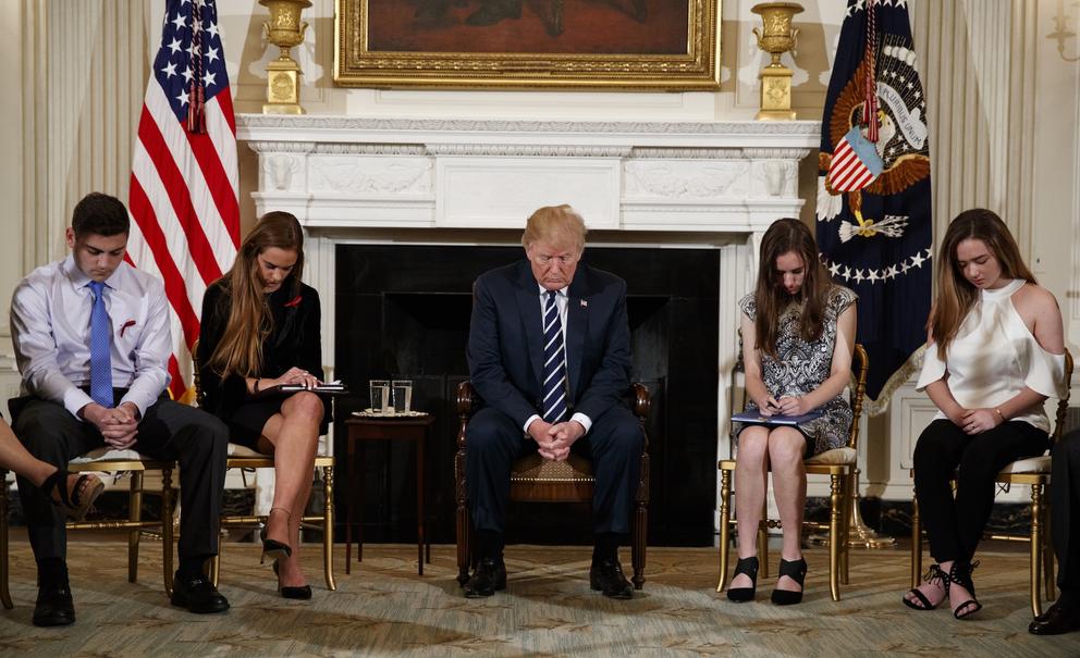 President Trump with students who survived the Marjory Stoneman Douglas High School shootings