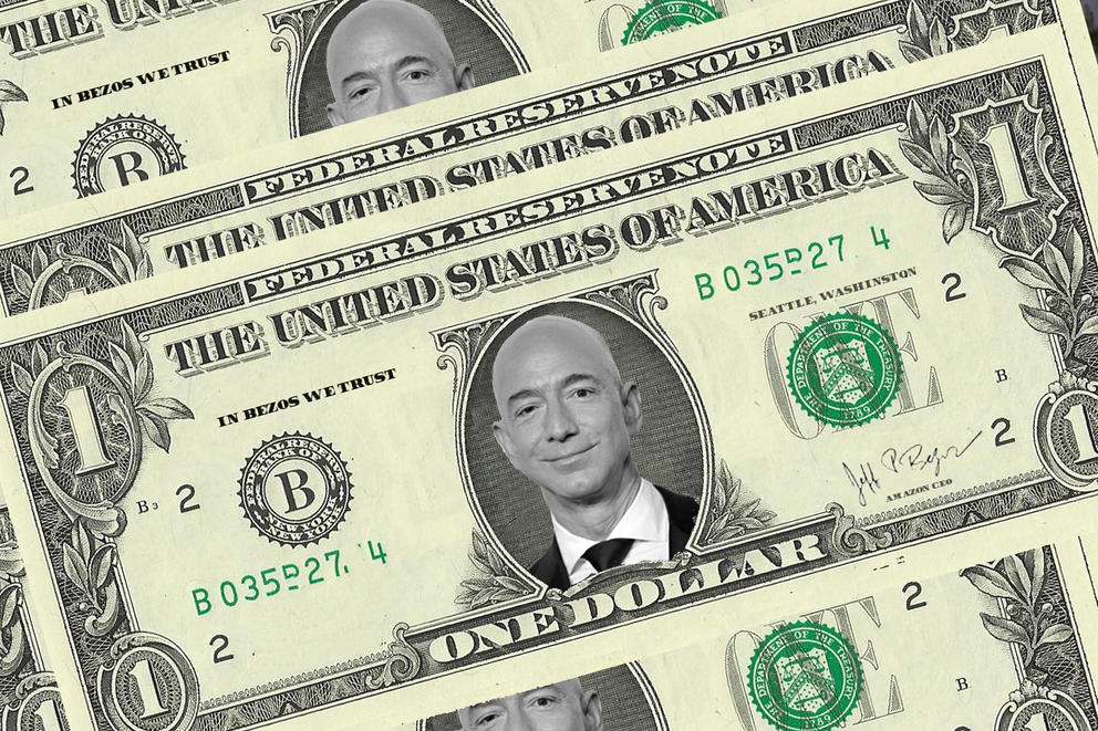 Jeff Bezos face on dollar bill