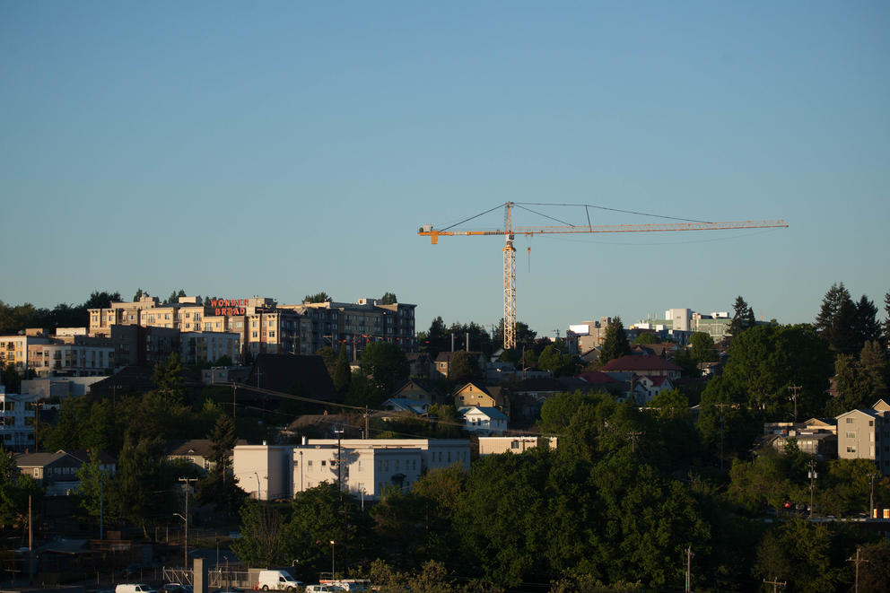 construction crane over seattle neighborhood