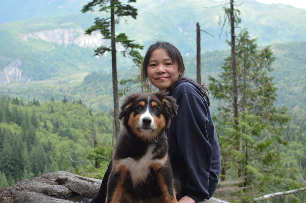 Cherry Winarto on a hike with her dog, Milo