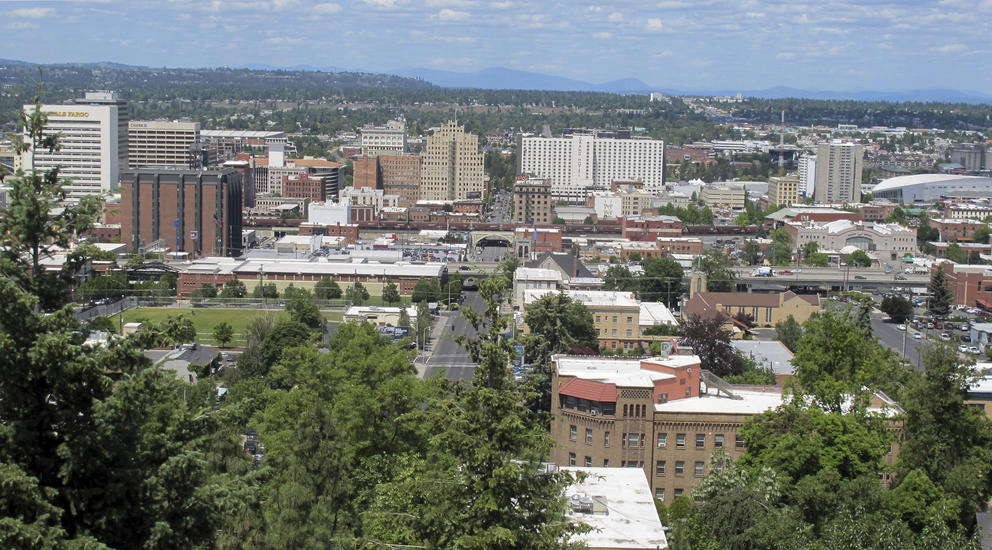 aerial view of downtown Spokane