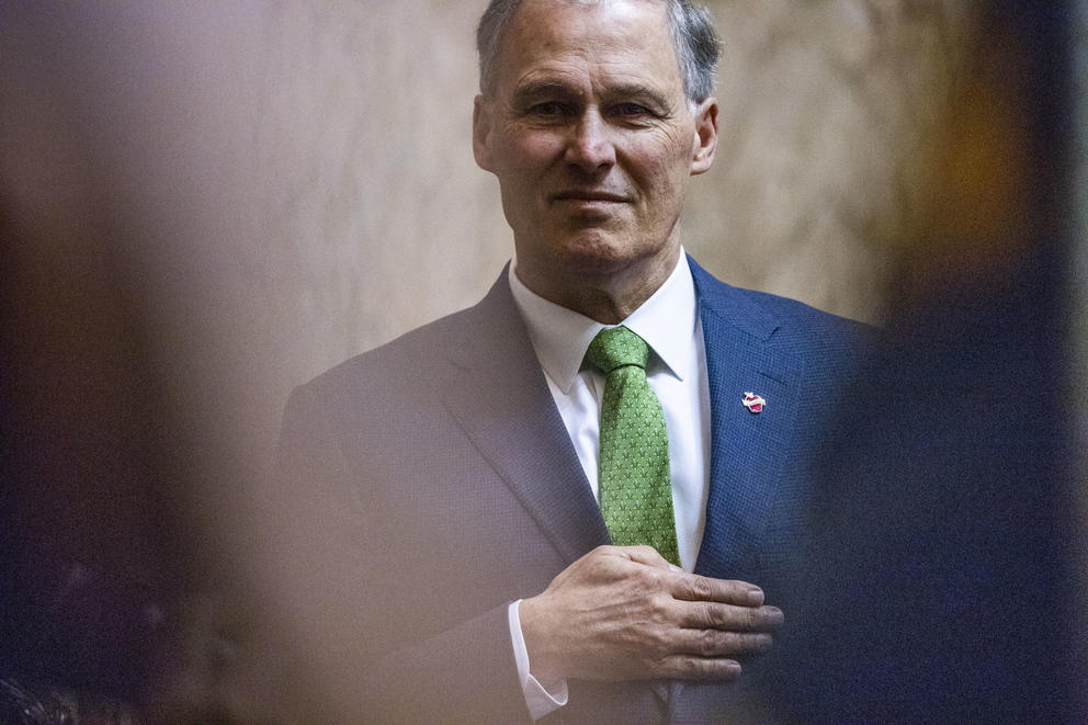 Washington Gov. Jay Inslee in a suit at state of the state address