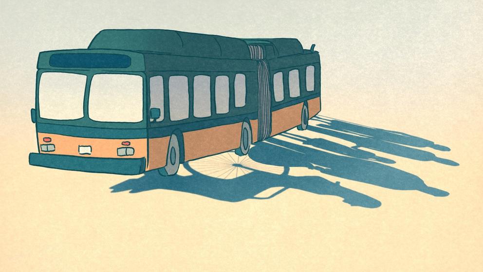 A bus with shadows of passengers
