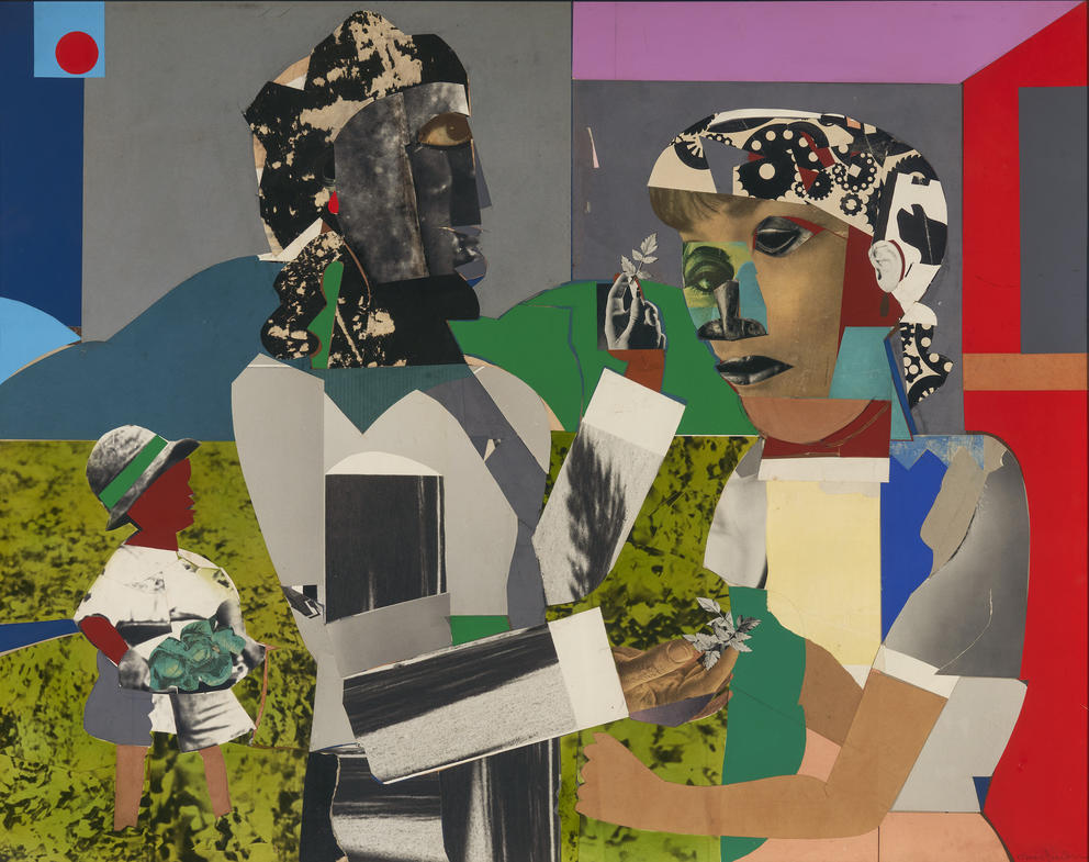 collage and painting with two female figures