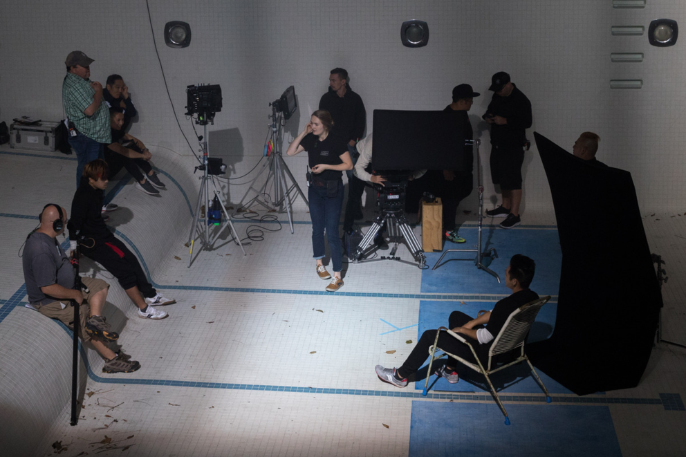 A film crew prepares to shoot a scene