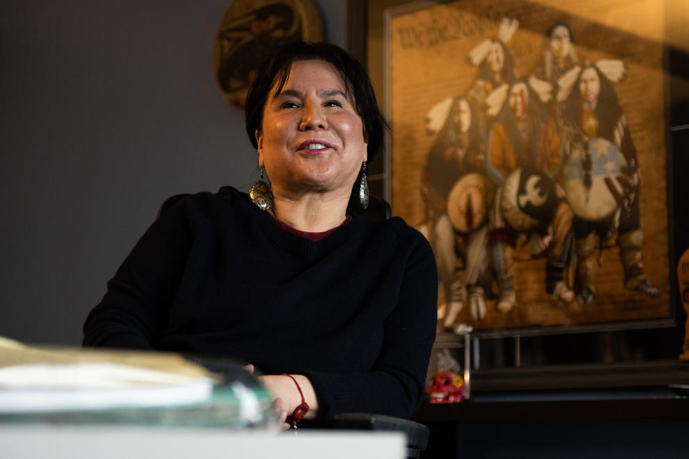 a portrait of seattle council member debora juarez in her office in seattle city hall