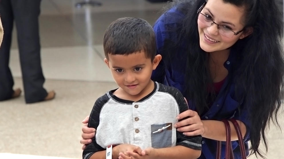 Six-year-old Jelsin is reunited with his mother Yolany Padilla