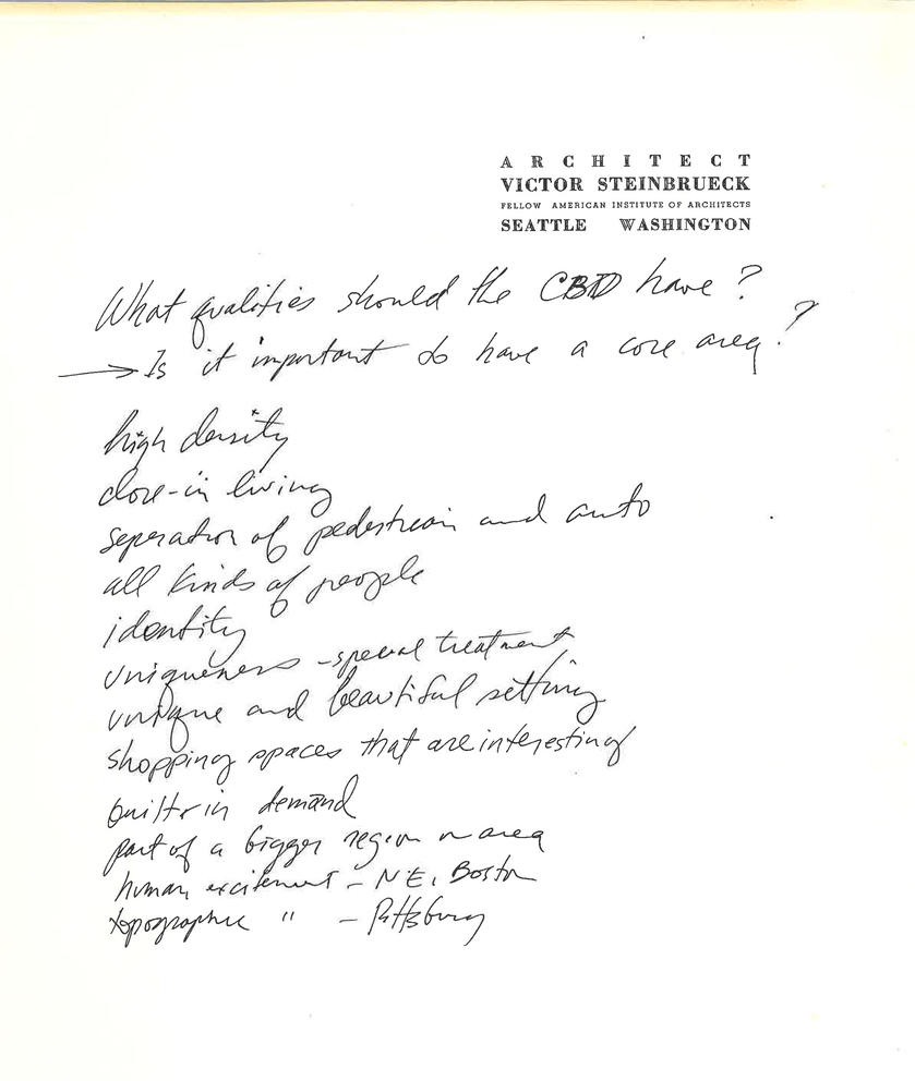 Notes on letterhead of “Architect Victor Steinbrueck”