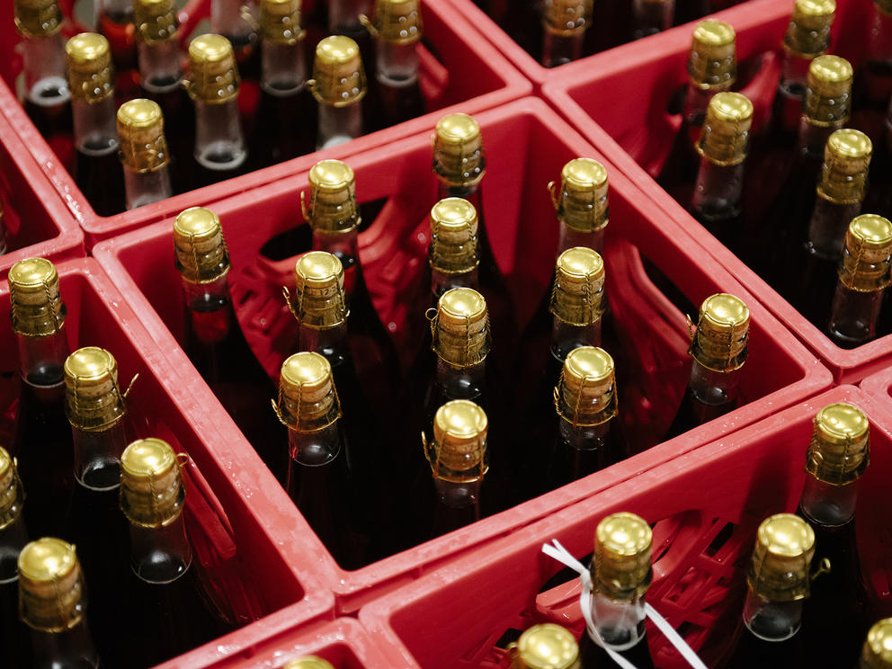 bottles of cider in crates 