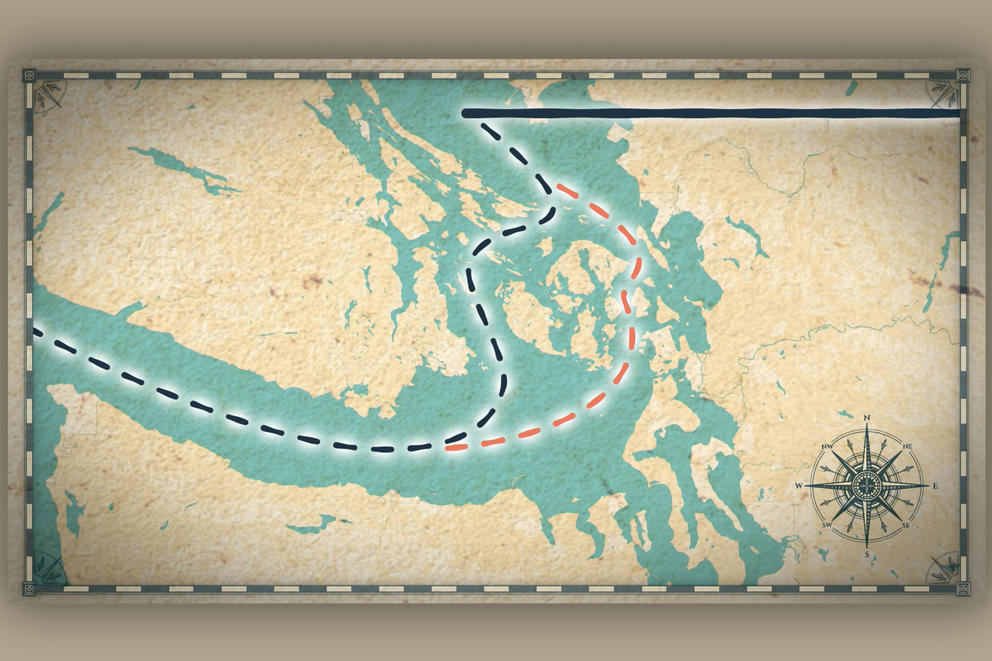 Map showing the disputed border at the San Juan Islands.