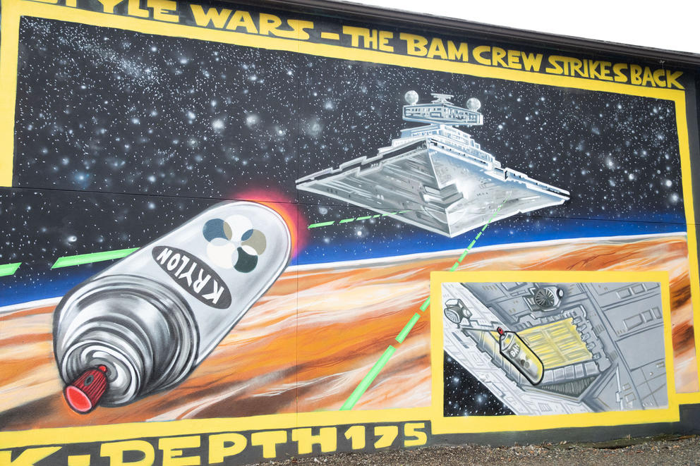 A large Star Wars themed mural