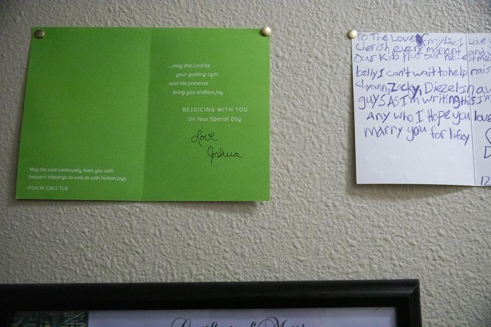 Notes written to Amber on her wall