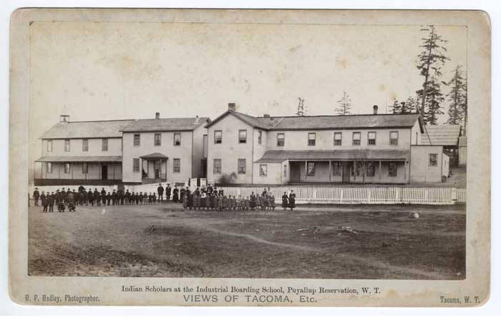 Native students at the Industrial Boarding School, Puyallup Reservation,1885. (Courtesy of MOHAI, shs3491)