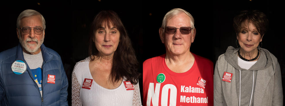 No Kalama Methanol Refinery activists from left: Gary Wallace, Diana Leigh, John Flynn and Linda Horst.
