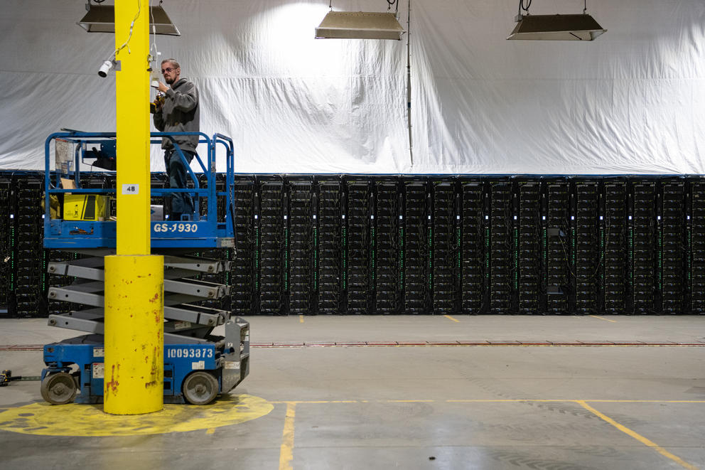 Servers at the Merkle Standard cryptocurrency mining facility