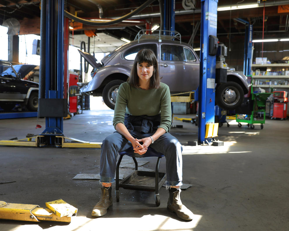 Marie Gluesenkamp Perez,photographed here at the auto body shop she owns