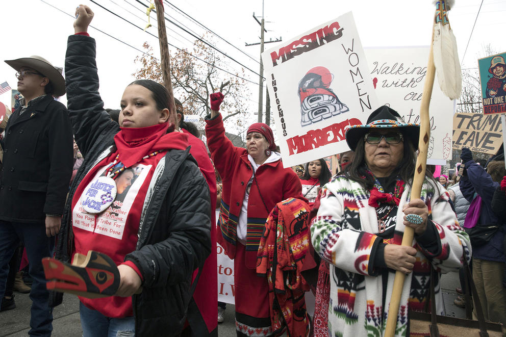 Murdered and Missing Indigenous Women's contingent lead the Seattle Women's March