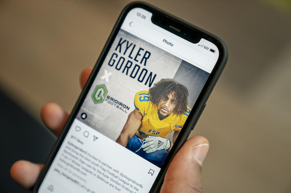 an image of kyler gordon displayed on his phone
