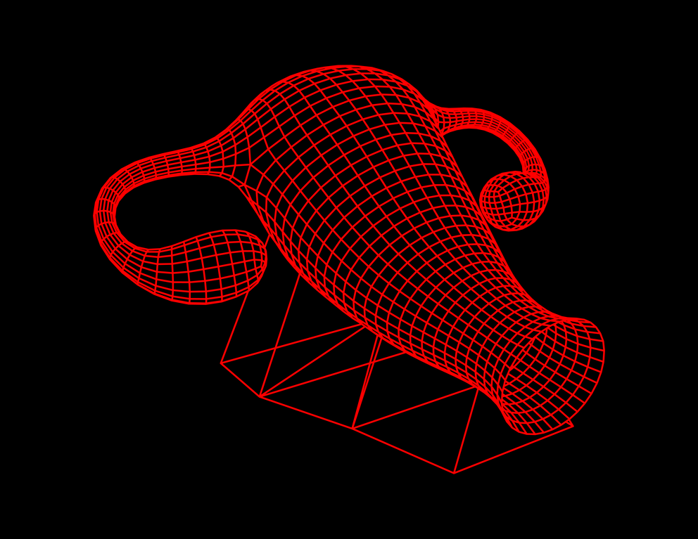 3D model in red on black background showcasing a uterus shape