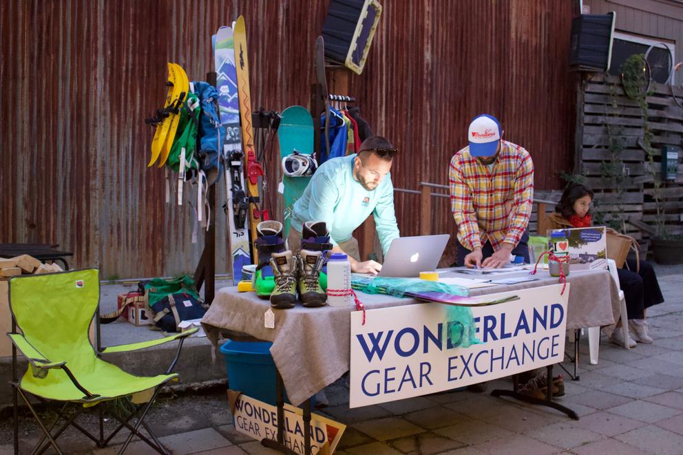 Wonderland co-founders Ben Mawhinney and Nate Seiberling get out the word in Peddler Brewing's beer garden on Sept. 19. Photo: Hannah Weinberger. 