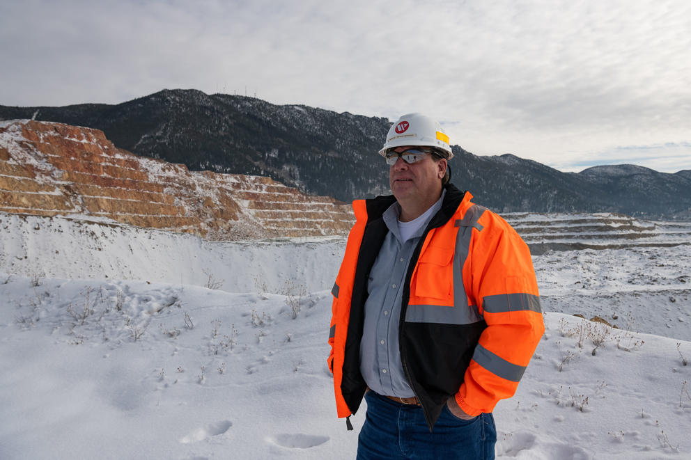 Mark Thompson, Vice President of Environmental Affairs, gives a tour at the Montana Resources open pit copper and molybdenum mine