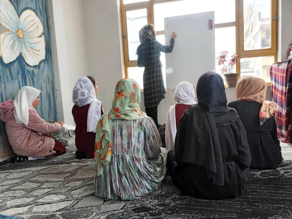 women in home school in Afghanistan
