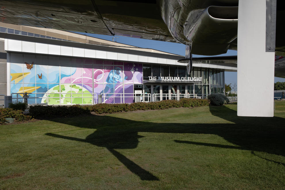 outdoor shot of a mural on the Museum of Flight