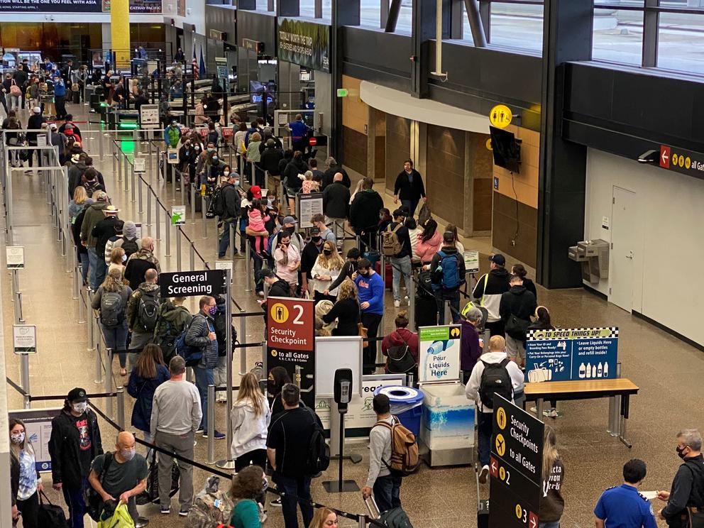 Busy lines at SeaTac Airport
