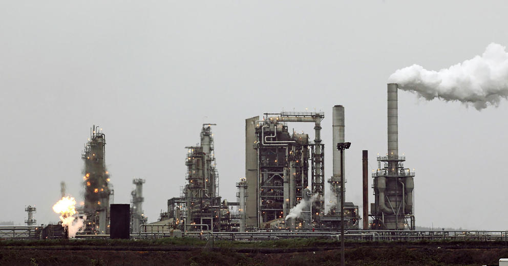 A Tesoro Corp. refinery, including a gas-flare flame