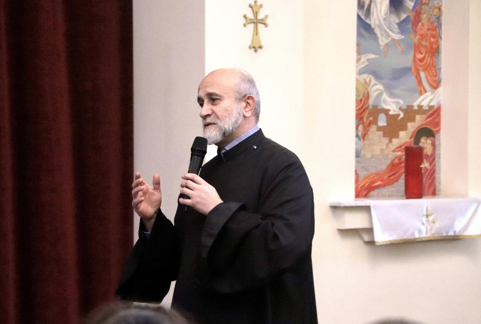 Reverend Father Vazgen Boyajyan speaks at the Holy Resurrection Armenian Apostolic Church in Redmond