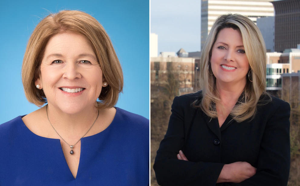 Headshots of Spokane Mayoral election candidates Lisa Brown and Nadine Woodward