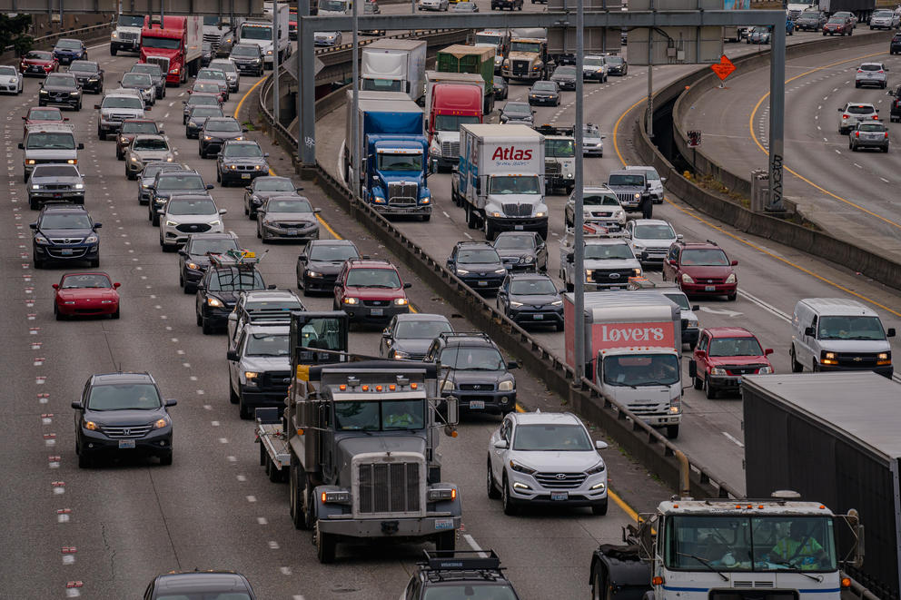 Slow moving northbound traffic on I-5 on Wednesday, June 30, 2021, in Seattle, Wash. 