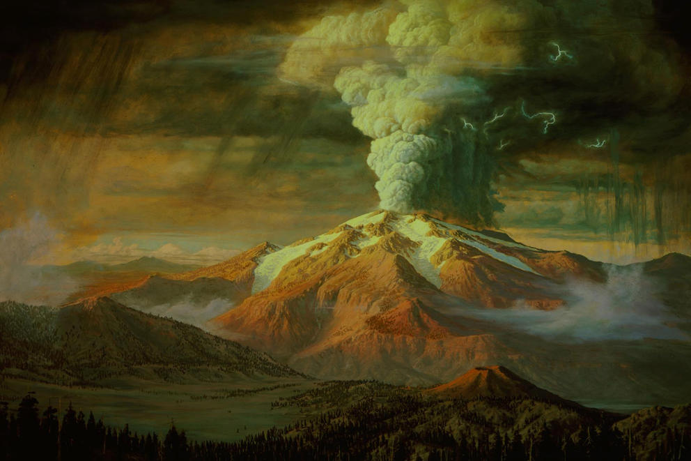 Painting of the Mt. Mazama eruption. 