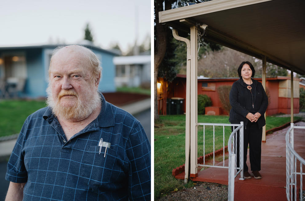 Two side-by-side portraits show tenants Ken Clark on left and Kyle Taylor Lucas at their homes