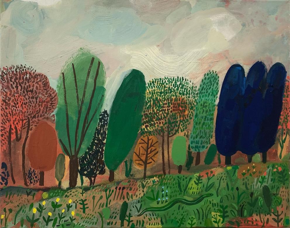 abstract painting of a grove of trees