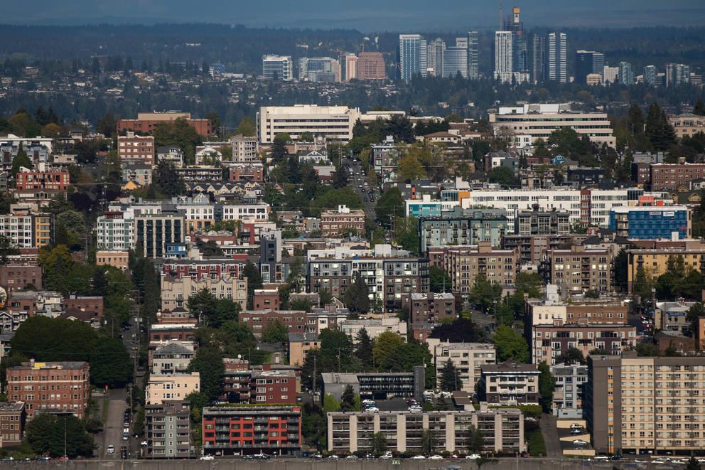 Capitol Hill neighborhood and Bellevue seen from the Space Needle 