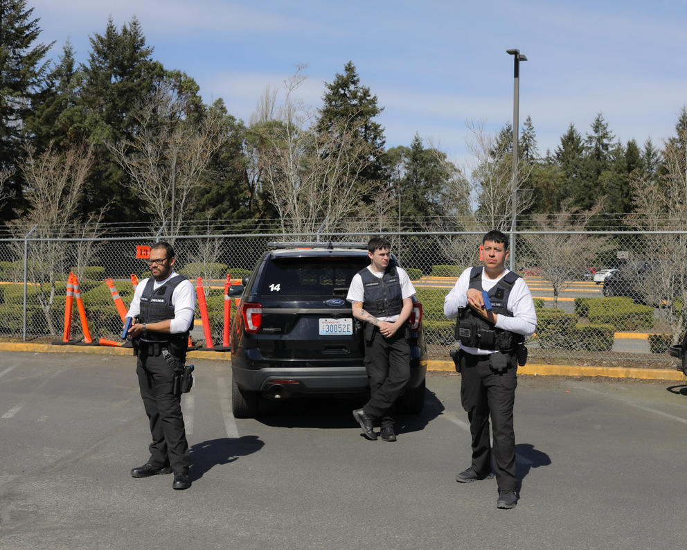 Recruits work on traffic stops at the training center. 
