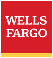 Wells Fargo white text on red square with gold stripe at bottom