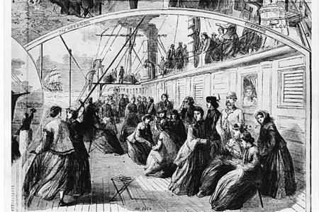 Illustration of women on a ship