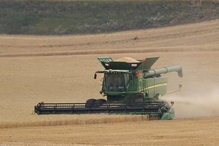 combine in a wheat field