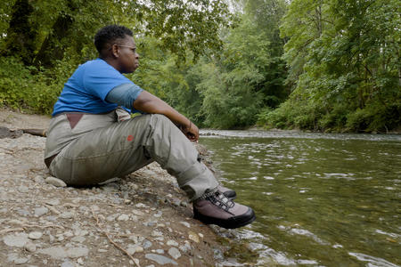 Salmon ecologist Ashley Townes by the Cedar river