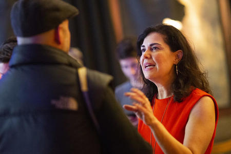 Seattle City Council District 2 candidate Tammy Morales speaks with a supporter