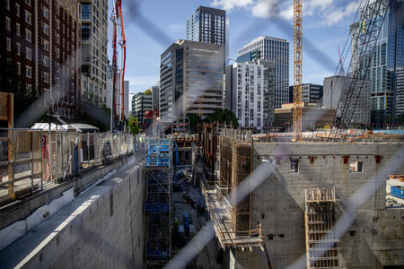 Construction on the Washington State Convention Center addition in downtown Seattle