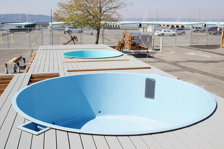 Two large fiberglass pools at the soon-to-open SR3 Marine Animal Rehab Hospital give convalescing animals a place to recover before they return to the ocean. 