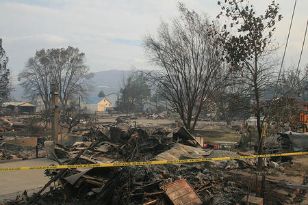 Charred remains of a town