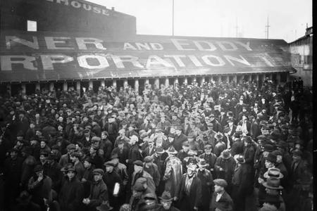 black and white image of workers participating in seattle general strike