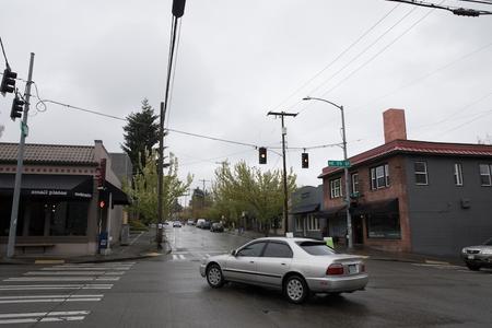 The intersection of 35th Avenue NE and NE 55th Street, looking north on 35th (Photo by Matt M. McKnight/Crosscut)