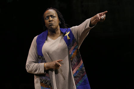 Dael Orlandersmith performing in Until the Flood at ACT Theatre