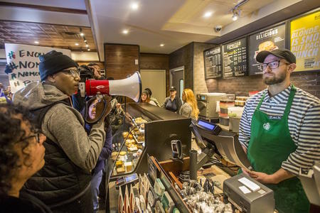 Protesters at a Starbucks in Philadelphia