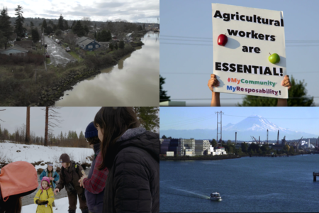 Composite image of environmental justice scenes from throughout Washington